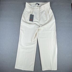 FUNYYZO Pants Womens L White Trousers Slacks Twill High Rise Straight Leg NEW